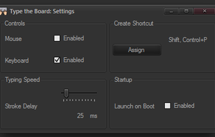 Type the Board tray settings form.