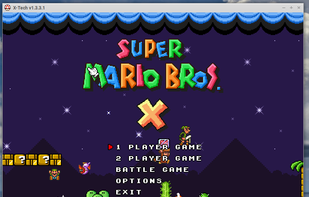 Super Mario Bros. X title screen running on TheXTech