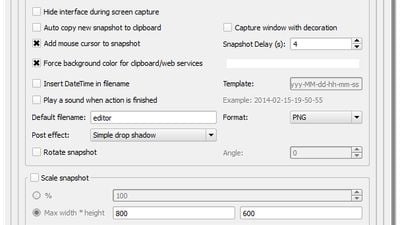 Snapshot parameters panel