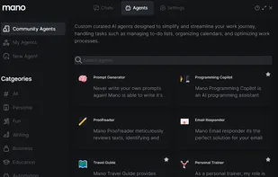 Screenshot of the AI tool 'Mano'