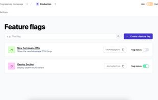 List of feature flags and toggle action
