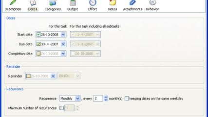 Task editor with recurring task (release 0.71.2 on Windows XP)