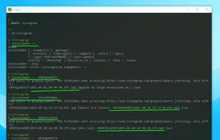 Example of using Instaloader with the Cmder program, downloading some videos (individual posts, one per line)