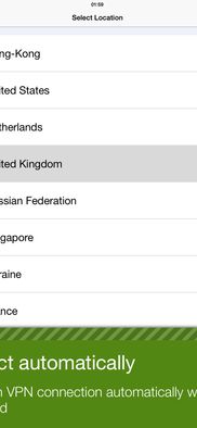 VPN counties list. 10 countries to choose from: USA, UK, Hong Kong, Singapore, Russia, Netherlands, Ukraine, Spain, Germany and France.