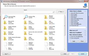 Filters to navigate through recovered data