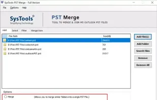 Initialize SysTools Merge PST Software , proceed by adding files or folders containing multiple PST files respectively.