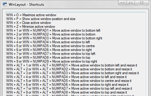 WinLayout - Shortcuts