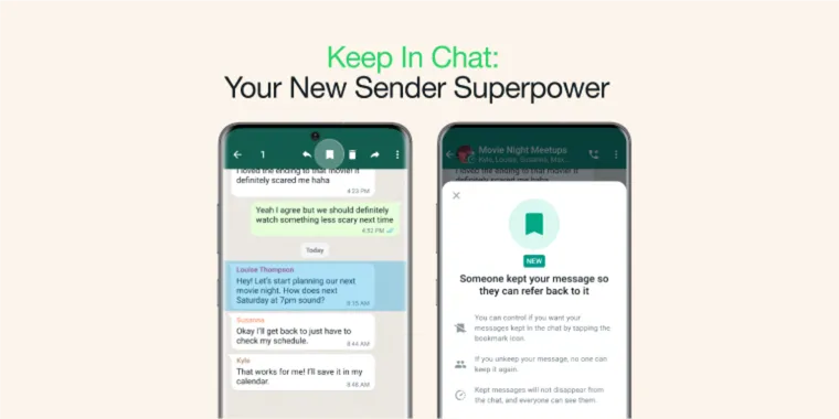 WhatsApp introduces 'Keep in Chat': a new feature that allows users to save important messages for future reference image