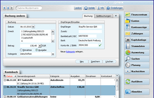 Ansicht des Kontobuchs in moneyplex