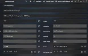 View an image information window which will update as you browse through images. Set EXIF rating, optimize image and rename/move files.