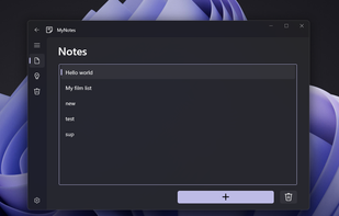 notes screen with mica theme