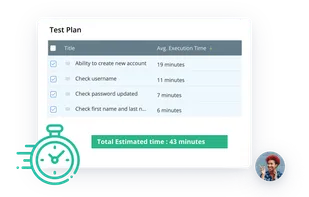 Automatic time tracking and smart predictions give you an idea of how long each test plan should take to complete, based on the historical timing of each test. Never ask "How long it will take to test?" again