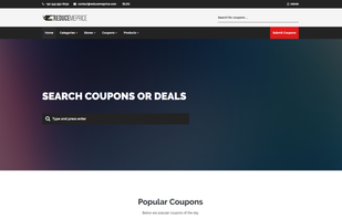 Top section where to search coupon codes and discount deals products