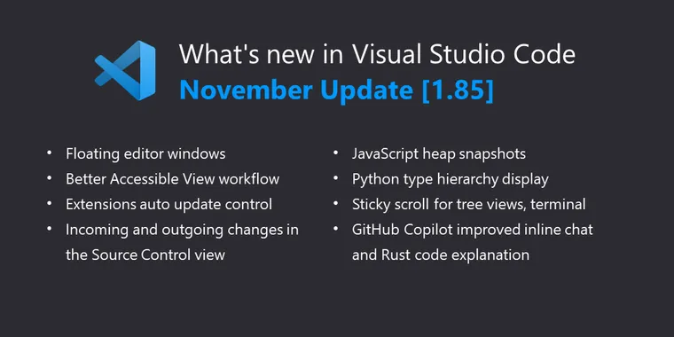 Microsoft rolls out Visual Studio Code 1.85 with new features and improved GitHub Copilot image