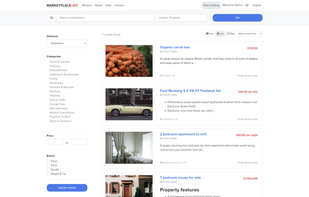 Marketplace items, services in a list format
