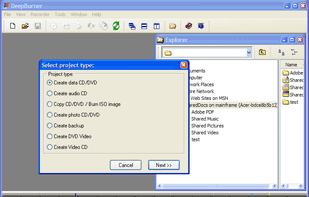 Start working with DeepBurner by selecting a project type.