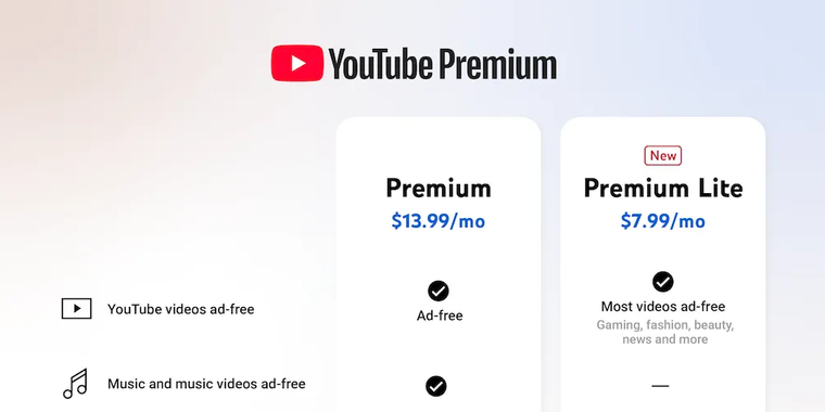 YouTube expands Premium Lite plan to the US, offering ad-free viewing for $7.99 per month image