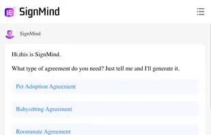 The homepage features a chat interface where users describe their needs in natural language and generate a contract template with the AI agent.