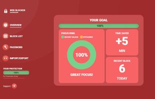 OVERVIEW ? DAILY PULSE
Focus Ring — green balance = you're holding discipline, red = impulses are winning
Time Saved — counts the hours you've reclaimed for real work
Recent Block — see how many times you tried to access a blocked site today