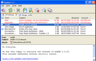 The main PopMan window with preview pane and tab view (Nuvola theme):