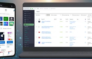 Storefront preview on mobile alongside the store dashboard, where products, orders, and store settings are managed.