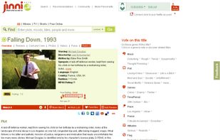 Movie details page. Seen here is Falling Down, with cast and crew details, with Jinni meta-data information.