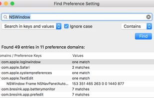 You can search for settings and their names in the entire preferences database of macOS.	
