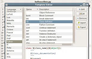 Scribes code templates (snippets editor)