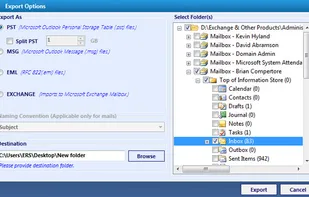 SysTools Exchange recovery software allows users to export the recovered mailbox data into PST, MSG and EML File format or helps to directly import the data into Live Exchange Sever.