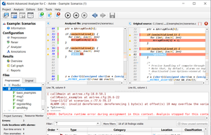 Code parts that cause the errors are highlighted in the built-in text editor and can be fixed right there.