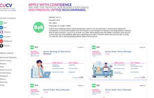 Company page on cucv.io, curated list of remote jobs in tech