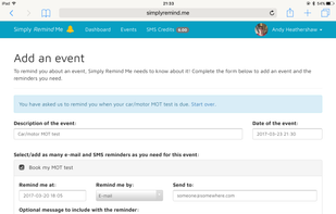 Each event can have multiple reminders scheduled to be sent.