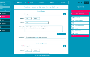 Making an agenda in Meetniq