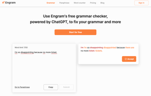 Enter text into the grammar checker to fix errors and get suggestions for natural phrasing. 