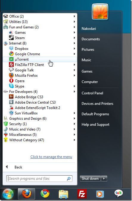 Click on the start menu