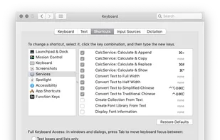 Customize shortcuts for CalcService.