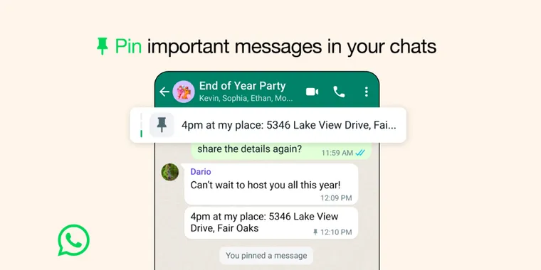 WhatsApp enhances 'Pin Messages' feature, allowing users to pin up to three messages image