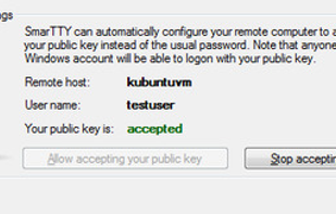 SmarTTY can automatically configure public key authentication for selected remote computers