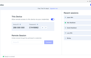 Control Panel of the software, getting access to remote device with just a click