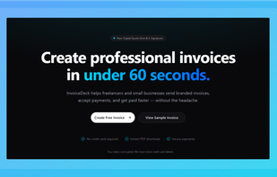 InvoiceDeck's core philosophy: Create professional invoices in under 60 seconds. A privacy-focused, lightweight web app (PWA) designed for speed and simplicity without the bloat of traditional accounting software.