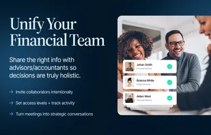 A collaborative financial workspace where individuals securely share the right information with advisors, accountants, and attorneys.
