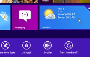 Start screen tile commands