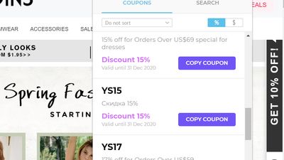 Real-life example of coupons in Chrome browser - GetJam extension 