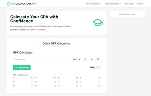 This is the screenshot of the homepage of the gpacalculators.net