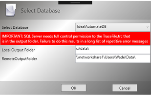 Third dialog screen requests that select database
