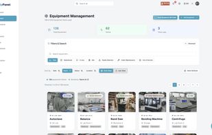 Full list of equipment with search and filters. Replace spreadsheets with one place to see every machine and open its profile.