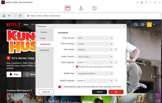 audfree netflix video downloader output settings