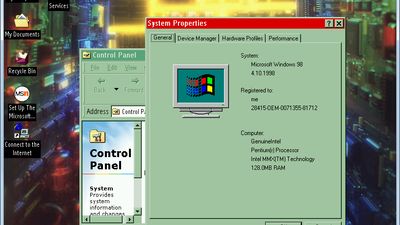 Windows 98, running on an emulated Pentium 75.