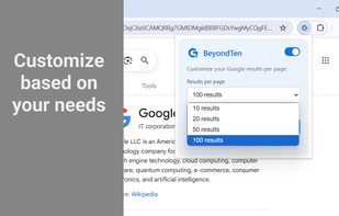 Image show the Functions of BeyondTen - 100 Search Result on Google