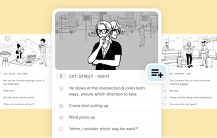 Add scene numbers, camera directions, voiceover cues, audio notes, and technical specs. Right where you need them for seamless production handoffs.